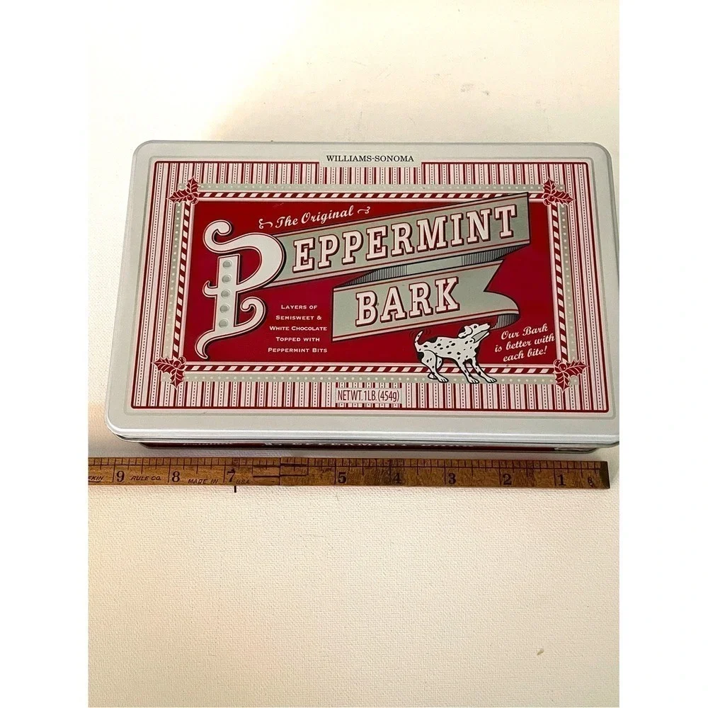 Williams-Sonoma Peppermint Bark Retro Style Tin Collectible Christmas Holiday